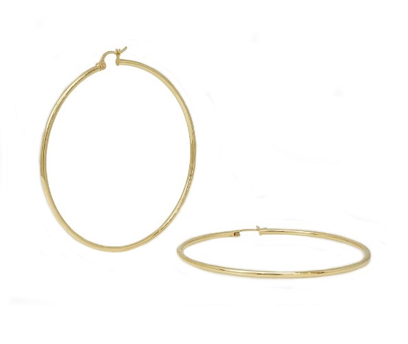 עגילי חישוק 6.5 סמ מזהב אמיתי 14 קאראט