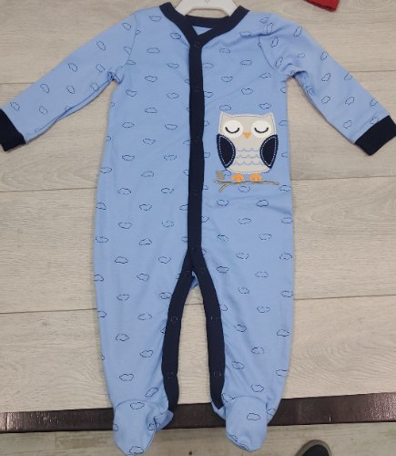 אוברול ארוך עם רגליות ינשוף תכלת