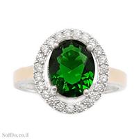 טבעת כסף משובצת אבן זרקון ירוקה ואבני זרקון שקופות RG6080 | תכשיטי כסף 925 | טבעות כסף