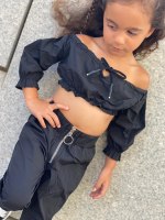 חליפת מכנס וטופ ריטה ניילון שחור