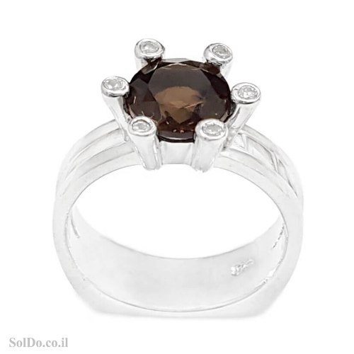 טבעת מכסף משובצת אבן סמוקי טופז ואבני זרקון RG1716 | תכשיטי כסף 925 | טבעות כסף