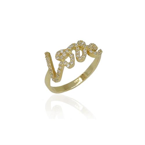 טבעת זהב LOVE זרקונים