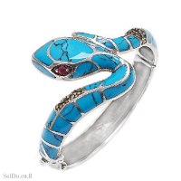 צמיד מכסף לאישה משובץ מרקזטים  וטורקיז דגם "נחש" Z3170 | תכשיטי כסף 925 | צמידי כסף