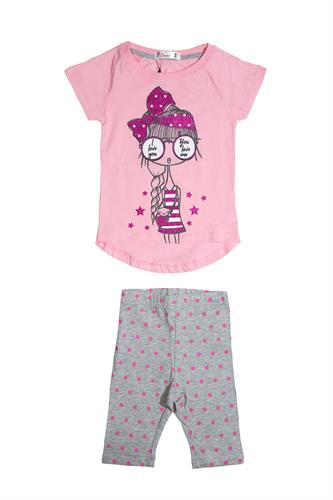 חליפה עם ציור ילדה חולצה ורודה