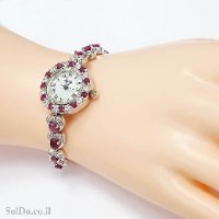 שעון מכסף לאישה משובץ אבני רובי ואבני זרקון SH3274 | תכשיטי כסף