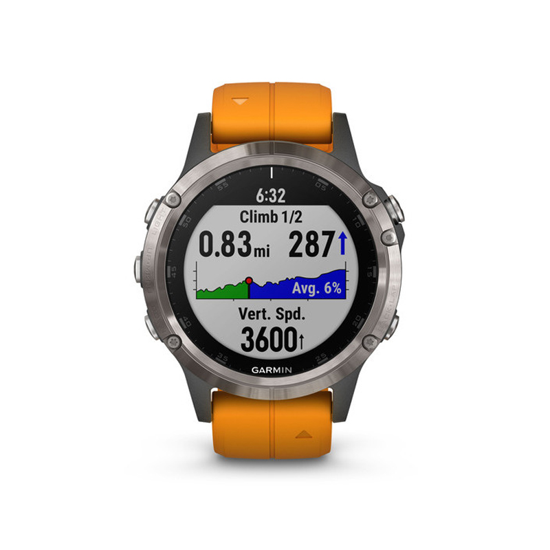 garmin fenix 5 plus sapphire titanium with solar flare orange band