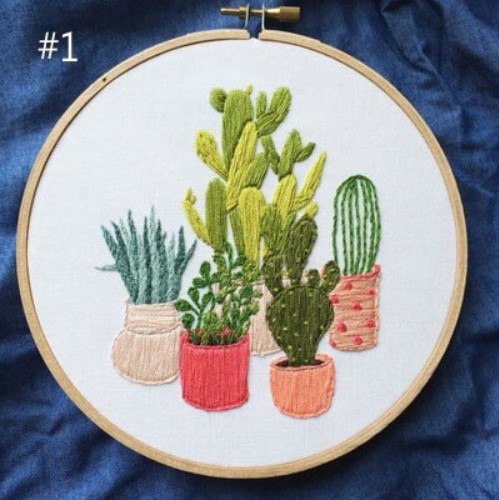 ערכת ריקמה בחישוק  -  עציצי קקטוסים