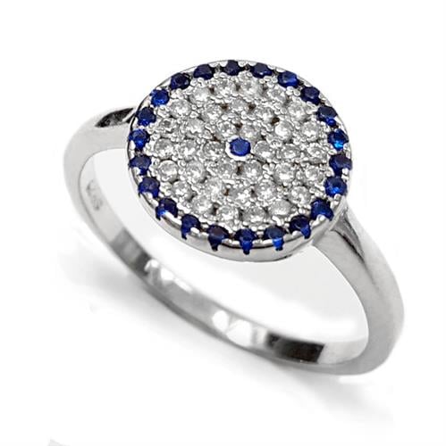 טבעת כסף משובצת אבני זרקון כחולות ולבנות RG5558 | תכשיטי כסף | טבעות כסף