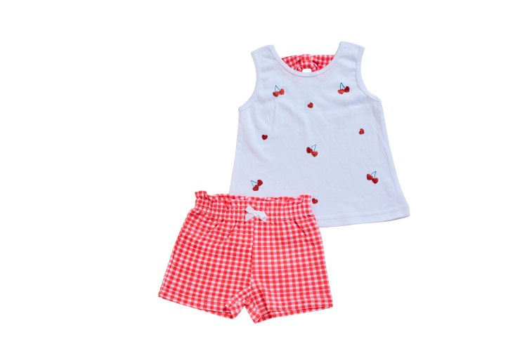 חליפת גופייה דובדבנים+משבצות לבן