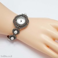 שעון מכסף מעוצב פנינים משובץ מרקזטים SH3268 | תכשיטי כסף