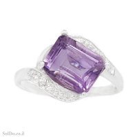 טבעת מכסף משובצת אבן אמטיסט ואבני זרקון RG6303 | תכשיטי כסף 925 | טבעות כסף