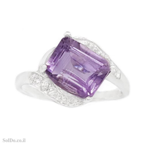 טבעת מכסף משובצת אבן אמטיסט ואבני זרקון RG6303 | תכשיטי כסף 925 | טבעות כסף