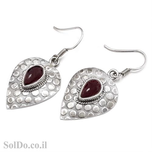 עגילי כסף תלויים בשילוב אבני גרנט  A8648 | תכשיטי כסף | עגילי כסף
