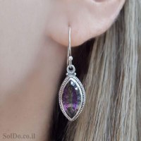 עגילים מכסף תלויים משובצים מיסטיק טופז  A8996 | תכשיטי כסף | עגילי כסף