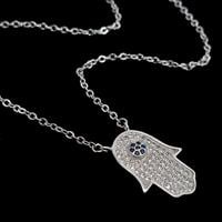 שרשרת כסף חמסה נגד עין רעה משובצת זרקונים T8031