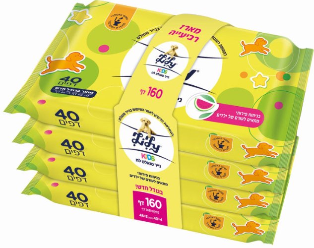 לילי נייר טואלט לח לילדים נשטף באסלה מארז רביעייה 4*40