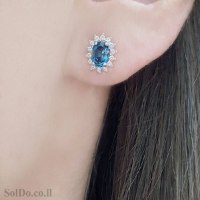 עגילים צמודים ותליון מכסף משובצים אבני טופז כחולה ואבני זרקון S1745