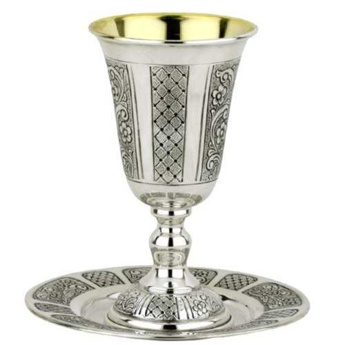 סט גביע קידוש מכסף טהור דגם דויד מדלן (L)