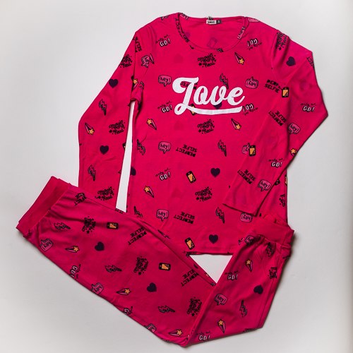 פיג'מת אינטרלוק LOVE ורודה נשים