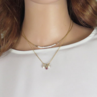 סט שרשראות מגולדפילד עם אבני רובי ופנינה דגם גפנן