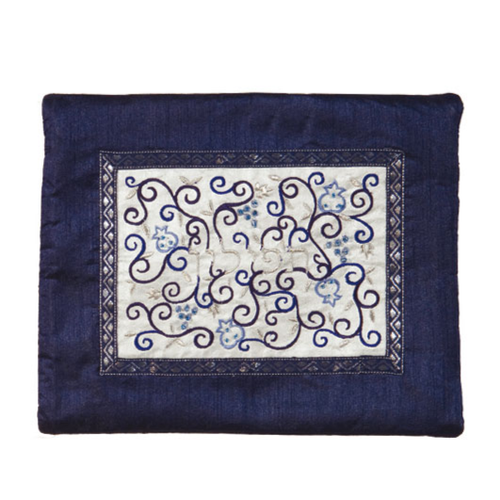 כיסוי תפילין אמצע רקום - כחול לבן