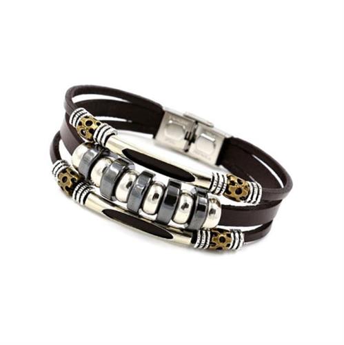 צמיד לגבר ולאשה עור ופלדת אל חלד OP01216007IN