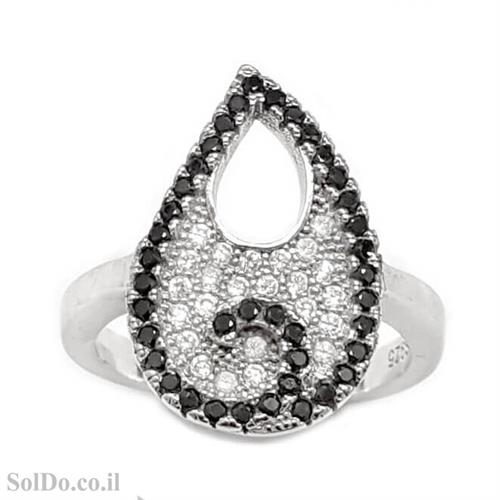 טבעת מכסף משובצת אבני זרקון שחורות ולבנות RG6059 | תכשיטי כסף | טבעות כסף