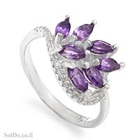 טבעת כסף משובצת אבני אמטיסט וזרקונים RG1664 | תכשיטי כסף 925 | טבעות כסף