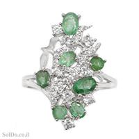 טבעת מכסף משובצת אבני אמרלד וזרקונים RG8715 | תכשיטי כסף 925 | טבעות כסף