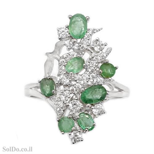 טבעת מכסף משובצת אבני אמרלד וזרקונים RG8715 | תכשיטי כסף 925 | טבעות כסף