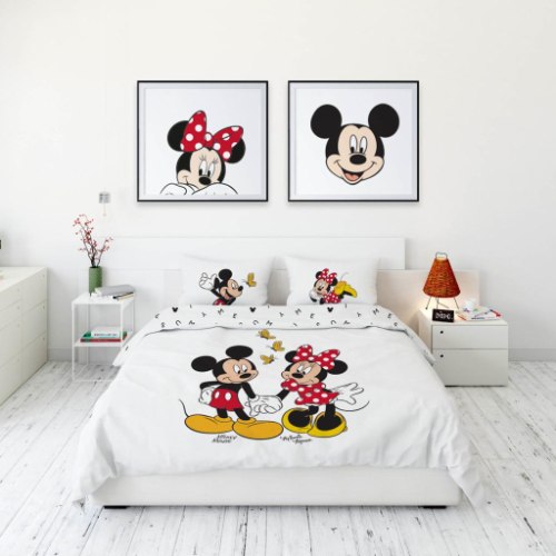 סט מצעים למיטה וחצי 100% כותנה מיקי ומיני מאוס - דגם 512