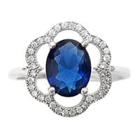 טבעת כסף משובצת אבן זרקון כחולה וזרקונים קטנים RG5644 | תכשיטי כסף 925 | טבעות כסף
