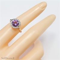 טבעת כסף משובצת אבן אמטיסט וזרקונים RG8752 | תכשיטי כסף 925 | טבעות כסף