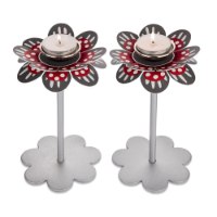 פמוטים לשבת דגם פרח גבוה אפור-אדום