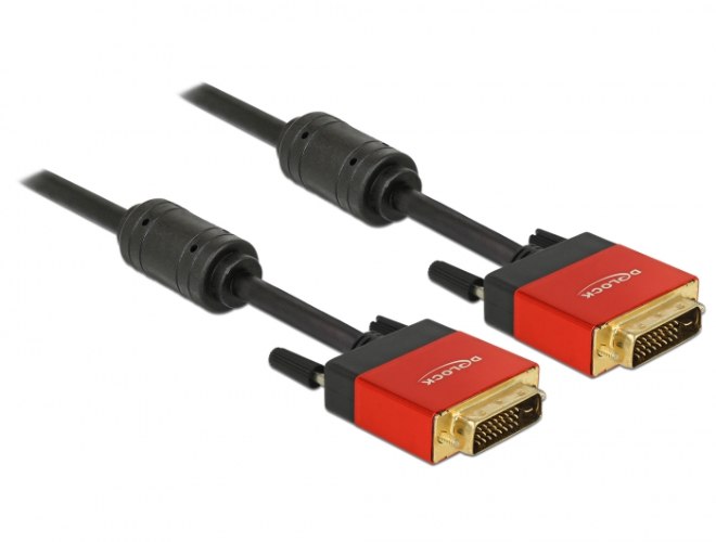 כבל מגשר DVI 24+1 זכר לחיבור 24+1 DVI זכר באורך 2 מטר Delock Cable red metal