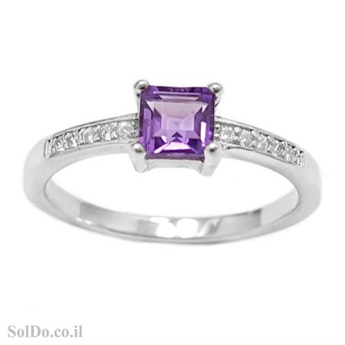 טבעת כסף משובצת אבן אמטיסט וזרקונים RG1619 | תכשיטי כסף 925 | טבעות כסף