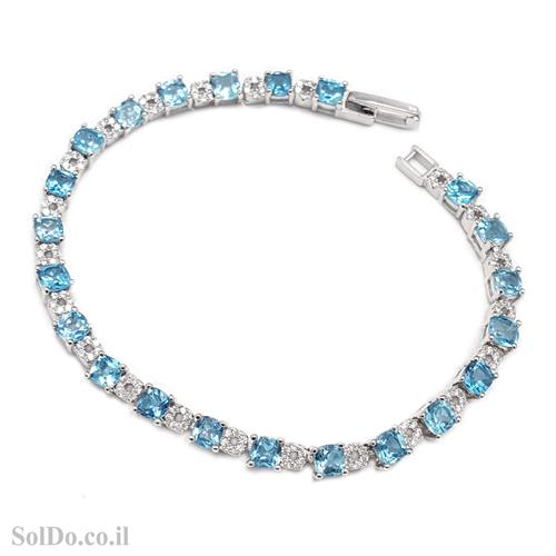 צמיד כסף משובץ אבני טופז כחולות ואבני זרקון  Z3084