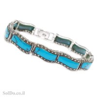 צמיד מכסף לאישה משובץ מרקזטים  וטורקיז Z3166 | תכשיטי כסף 925 | צמידי כסף