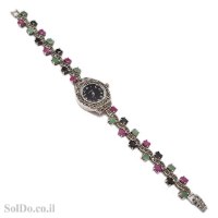 שעון מכסף מעוצב משובץ מרקזטים ואבני אמרלד, רובי וספיר SH3264 | תכשיטי כסף