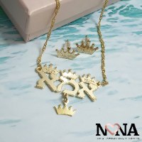 סט שרשרת ועגילים אמא עם כתרים חרוטים LAA58