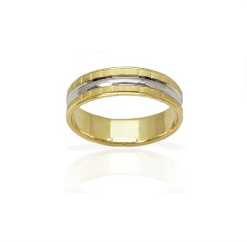 טבעת נישואין מעוצבת עם טקסטורת הברשה והברגה - דגם M104