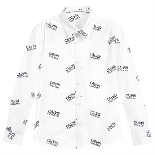 חולצה מכופתרת לבנה פרינט  CALVIN KLEIN