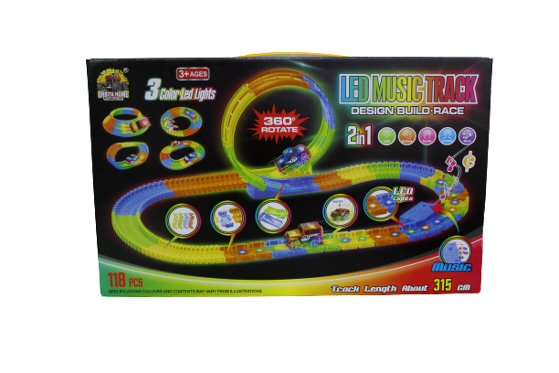 מסלול זוהר ומכונית +אורות ומנגינה