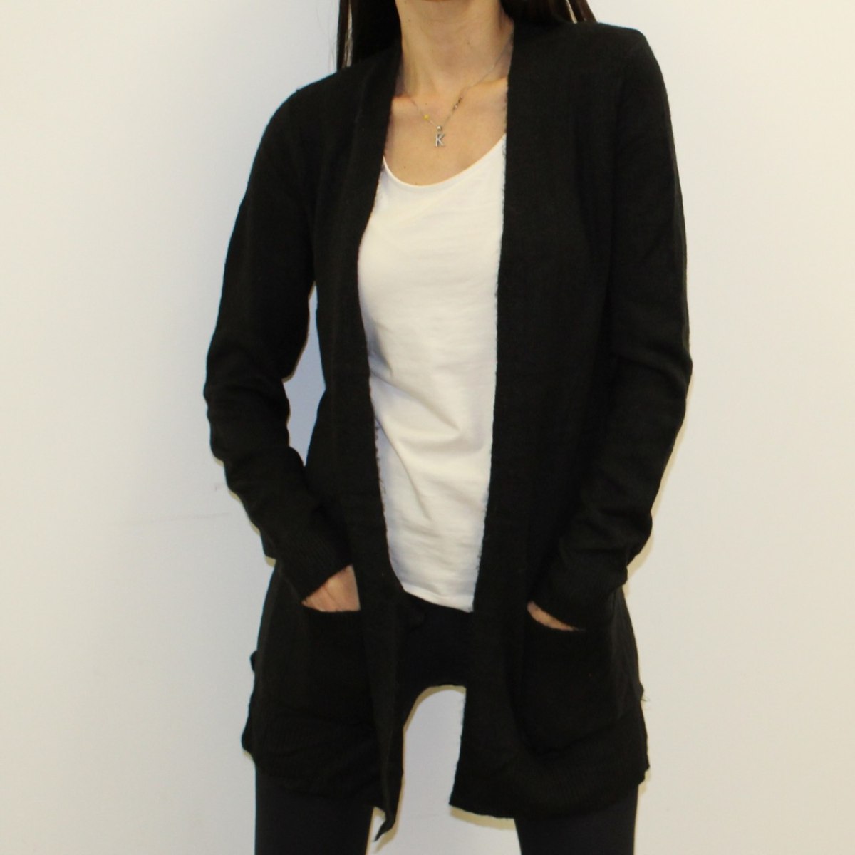 עליונית סריג כיסים שחור