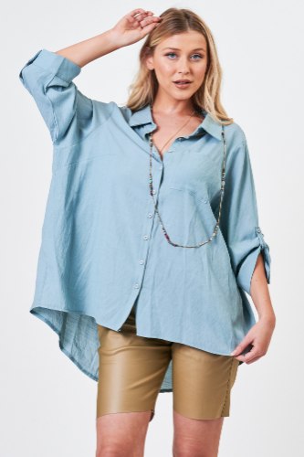 חולצת קרולין תכלת/ירוק פרחוני