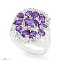 טבעת מכסף משובצת אבני אמטיסט ואבני זרקון RG1726 | תכשיטי כסף 925 | טבעות כסף