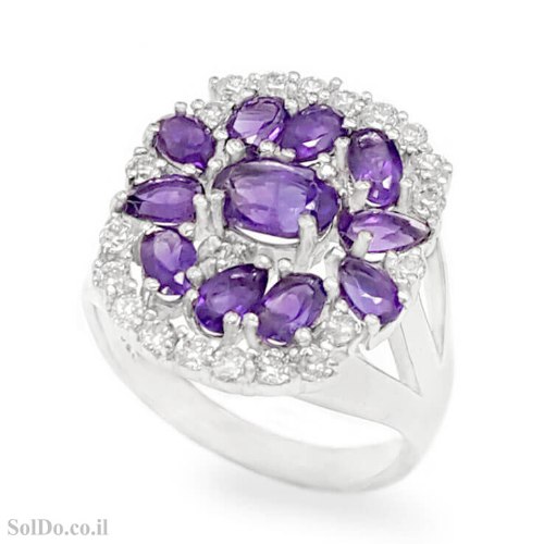 טבעת מכסף משובצת אבני אמטיסט ואבני זרקון RG1726 | תכשיטי כסף 925 | טבעות כסף