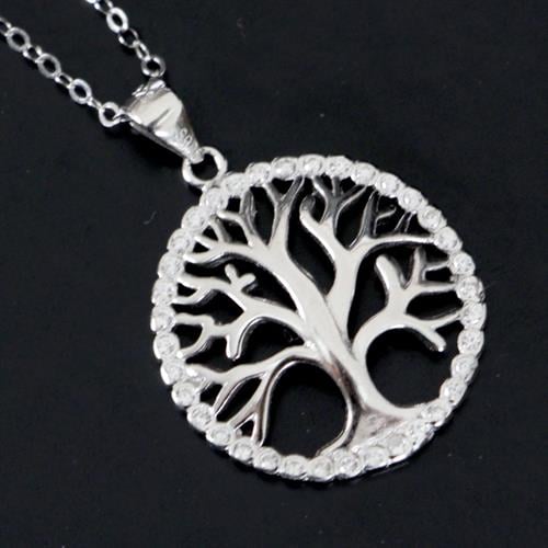 שרשרת ותליון כסף משובץ זרקונים T9793