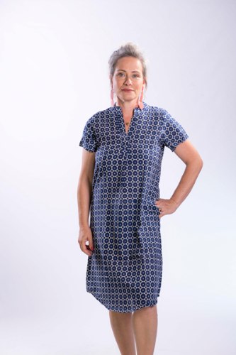 שמלת גלביה קצרה כותנה בכחול כהה