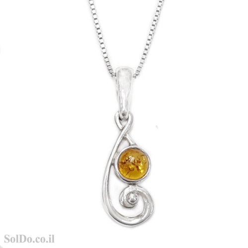 תליון מכסף בשילוב ענבר בלטי צבע דבש כולל שרשרת T6151